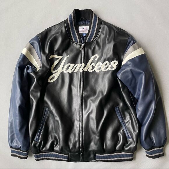 Yankees Vintage Genuine Merchandise PVC Leather Stadium Bomber Jacket Men’s XL - Picture 3 of 13